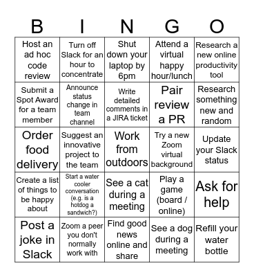 Raven Team Work Remote Bingo Card