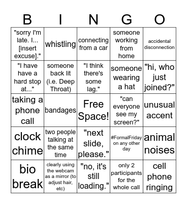 Video Call Bingo Card