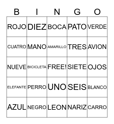 Spanish Bingo Card