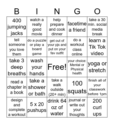 Quarantine Bingo Card