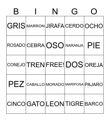 Spanish Bingo Card