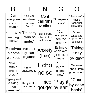 COVID Bingo Card