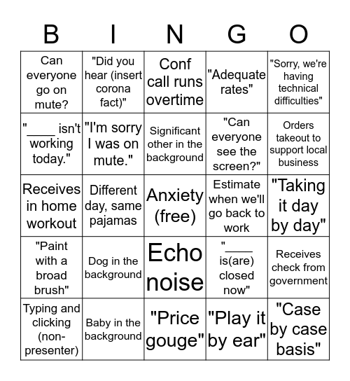 COVID Bingo Card