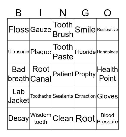 Dental Bingo Card