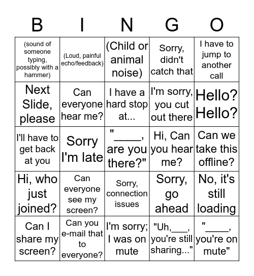 Conference Call Bingo Card