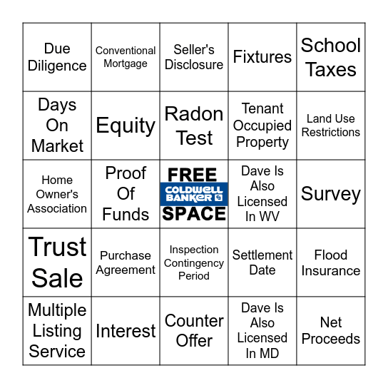 Dave's Real Estate Bingo Card