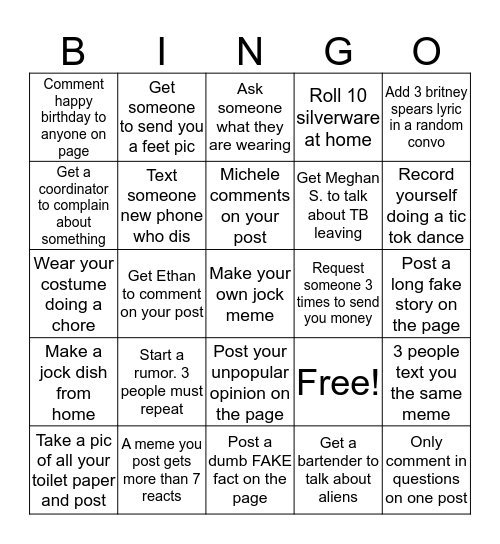 JOCK LINDSEY'S QUARANTINE BAR Bingo Card