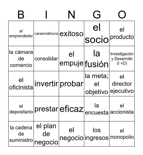Lotería: Los negocios Bingo Card