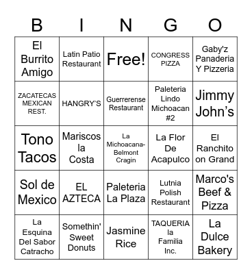 Belmont Cragin United Bingo Card