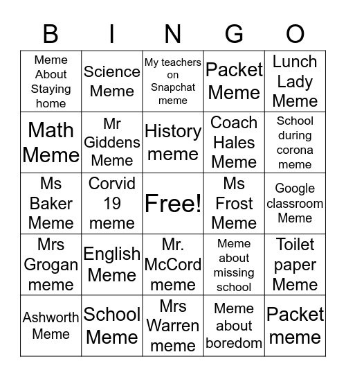 MEMEgo Bingo Card