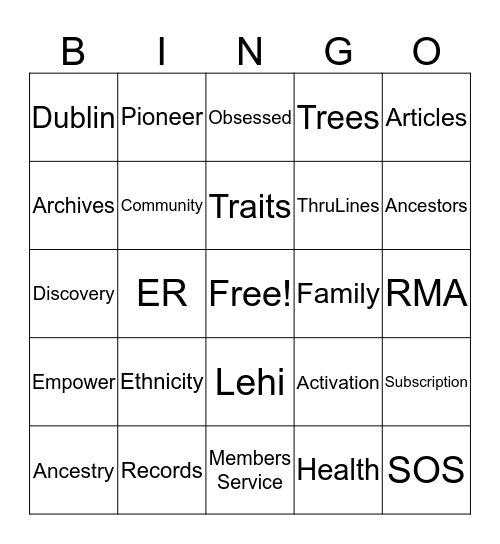 Ancestry Bingo! Bingo Card