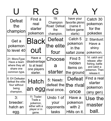 Pokmemeon Bingo Card