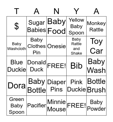 Tanya and Ben's Baby Shower Bingo Card