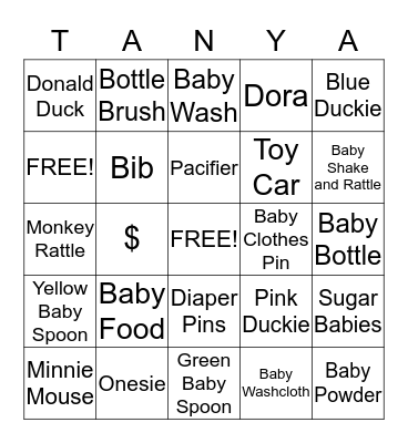 Tanya and Ben's Baby Shower Bingo Card