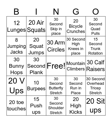 Fitness Bingo Card