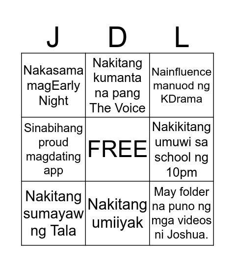 BINGOOOOO - JOSHUA DE LARA VERSION Bingo Card