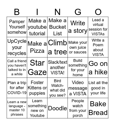 VISTA BINGO! Bingo Card