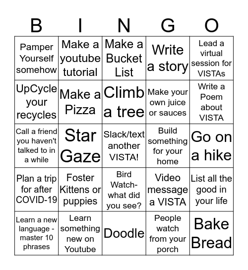 VISTA BINGO! Bingo Card