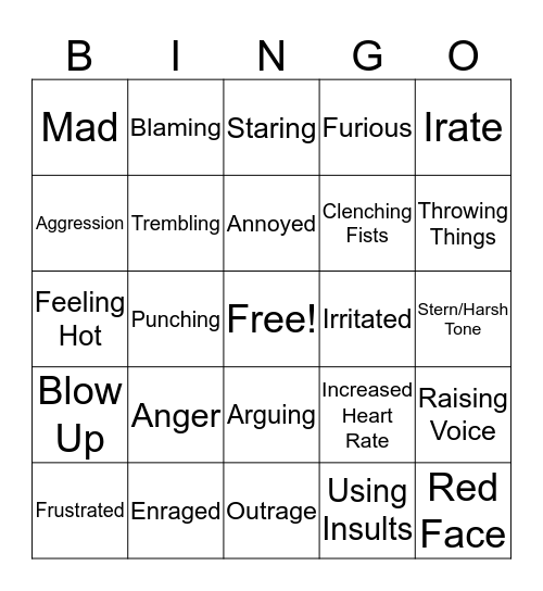 ANGER Bingo Card