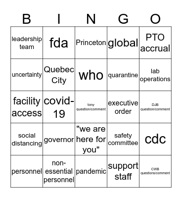Town Hall Bingo Card