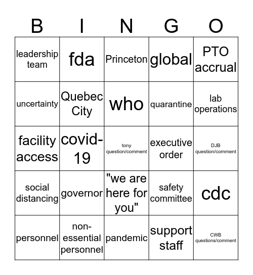 Town Hall Bingo Card