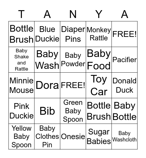 Tanya and Ben's Baby Shower Bingo Card