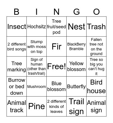 Forest Bingo Card