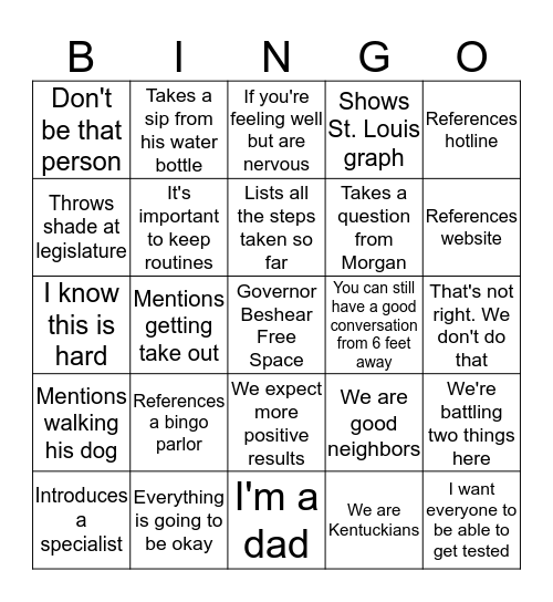 Afternoons with Andy BINGO Card