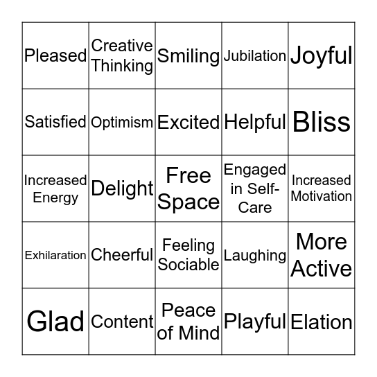 Happiness Bingo Card