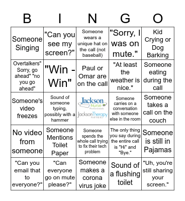 Jackson's Conference Call Bingo Card