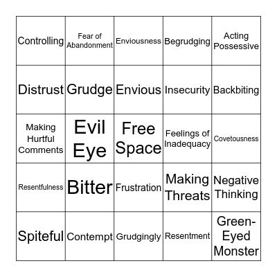 Jealousy Bingo Card