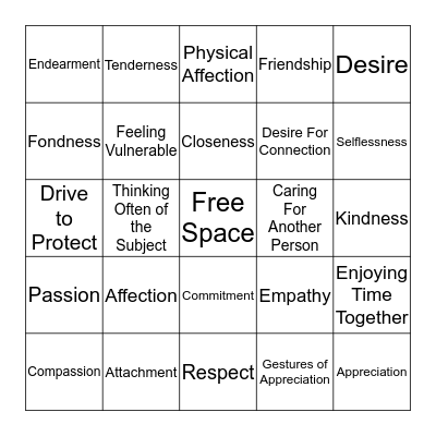 LOVE Bingo Card