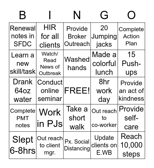 Quarantine Work From Home Bingo Card