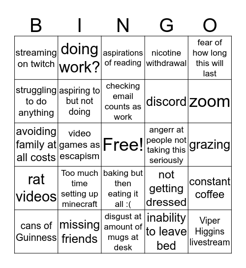 Mark's Quarantine Bingo Card