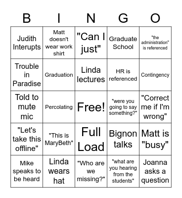 Graduate Programs Zoom Bingo Card