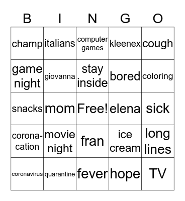coronacation bingo Card