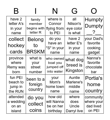 ~  Auntie Marlene Mondays  ~ Bingo Card