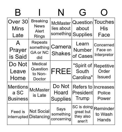 McMaster Press Conference Bingo Card