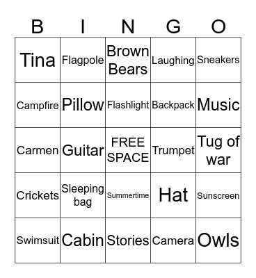 SUMMER CAMP BINGO Card