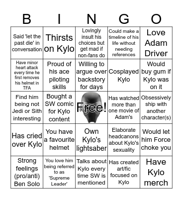 Kylo Bingo Card