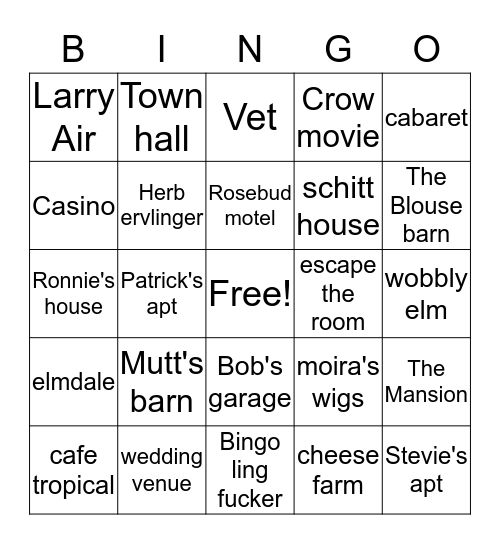 SCHITTS CREEK PART 2 Bingo Card