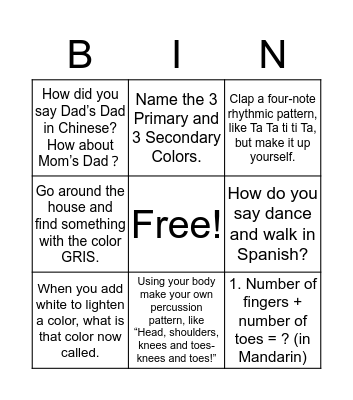 Elementary Specialty Bingo Card