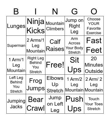 Cardinal Fitness Bingo Card