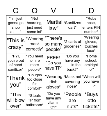 Corona Retail Bingo Card