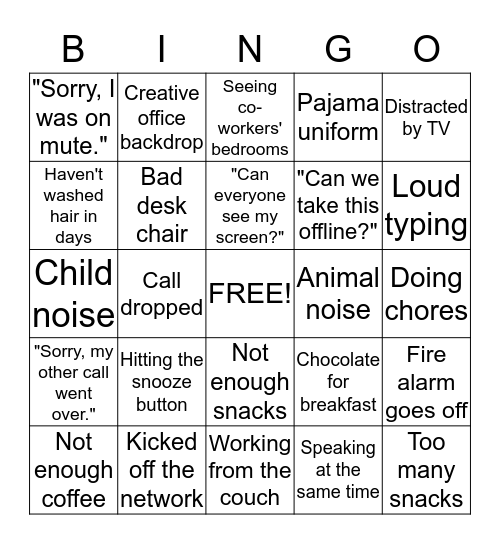 WFH Bingo! Bingo Card