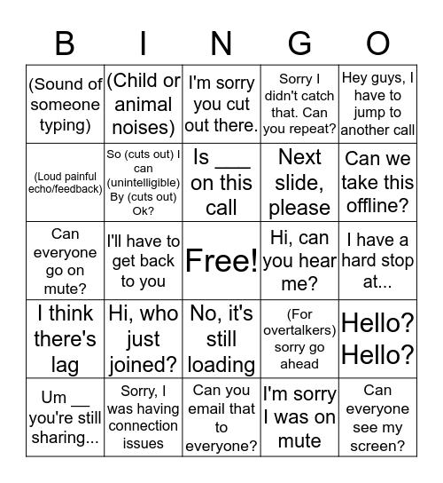 Online Class Bingo Card