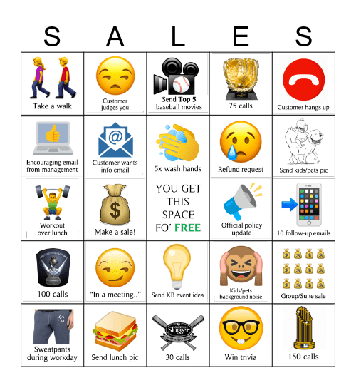 Royals Quarantine Sales Bingo Card
