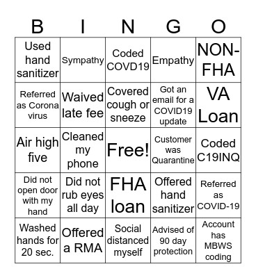 Covid-19 Bingo Card