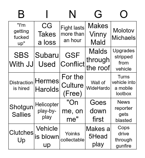 Ramee's Teletubbies War Bingo Card