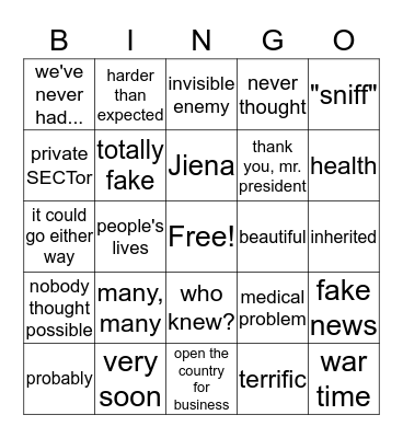 COVID-19 Presser Bingo Card